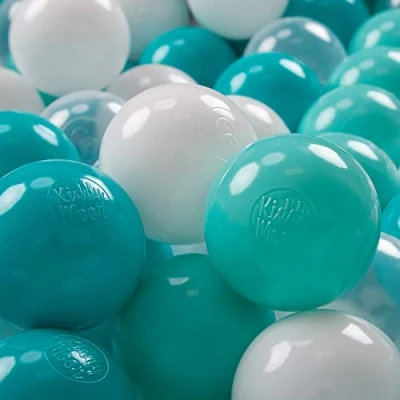 Imagen de KiddyMoon 300 ∅ 7Cm Bolas Colores De Plástico para Piscina Niños, Turquesa Claro/Blanco/Transparente/Turquesa