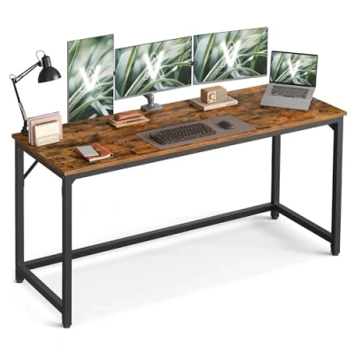 Imagen de VASAGLE Escritorio, Mesa Oficina Pequeña y Estación Trabajo, para Teletrabajo, Estudio, Dormitorio, 60 x 160 76 cm, Estilo Moderno, Estructura Metal, Marrón Rústico Negro Tinta LWD121K01