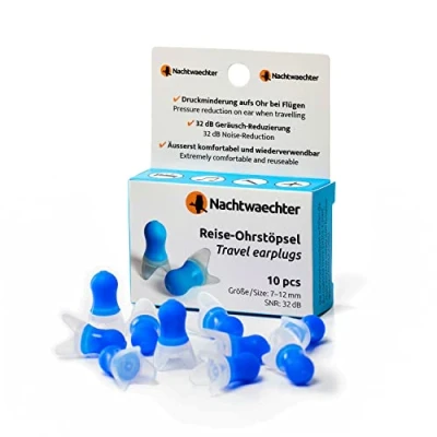 Imagen de Nachtwaechter 10 Tapones de viaje para dormir silicona 32 dB un sueño reparador en cualquier lugar una mejor compensación la presión
