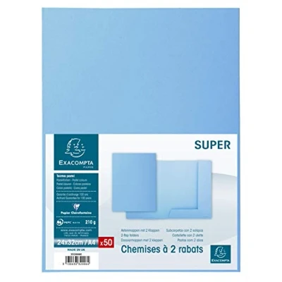 Imagen de Exacompta 332006E Lote de 50 Subcarpetas Super 250 con 2 Solapas, Color Azul Claro