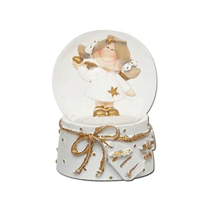 Imagen de Dekohelden24 Minibola de Nieve con ángel, Base Blanca y Dorada. Dimensiones (Largo x Ancho Alto): 4,5 6,5 cm, Bola cm diámetro, 501423