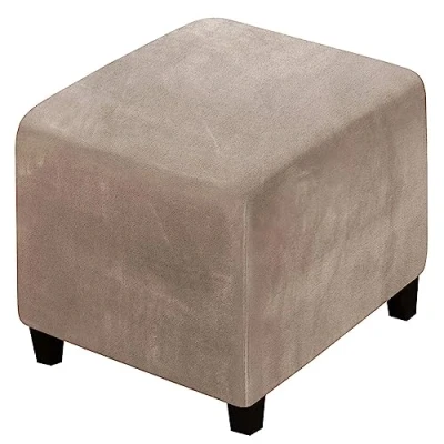 Imagen de XGANGM Funda de Puff Cuadrado Elástica Terciopelo Otomana Reposapies Sofa Cuadrada Fundas Taburete para Pequena 40x40/ 45x45/70x70/100x100cm Otomana,Taupe,1large