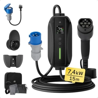 Imagen de Dado EV oplader CEE 7kW [1 Fase 15m 6 32A] Laadkabel Elektrische Auto Type 2 Pone Instelbaar Laadvermogen, Lader P17 voor E 208 en Andere EV/PHEV