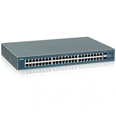 Imagen de YuanLey Switch PoE Gigabit de 48 Puertos No Gestionado con 2 SFP 1000Mbps, Conmutador Red PoE+ 802.3af/at 800W 50 Puertos, Power Over Ethernet Metal para Montaje en Bastidor