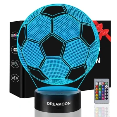 Imagen de DREAMOON regalos de fútbol para niños, luz nocturna niños y niñas, lámpara 3D, cambio 16 colores control remoto, 6, 7, 8, 9, 10 años, cumpleaños, accesorios