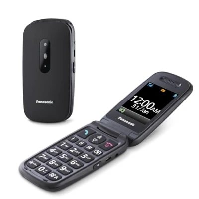 Imagen de Panasonic KX TU446EXB Teléfono Móvil Para Personas Mayores (Resistente a Golpes, Cámara, Incluye Auriculares y Cargador, Indicador LED) Negro