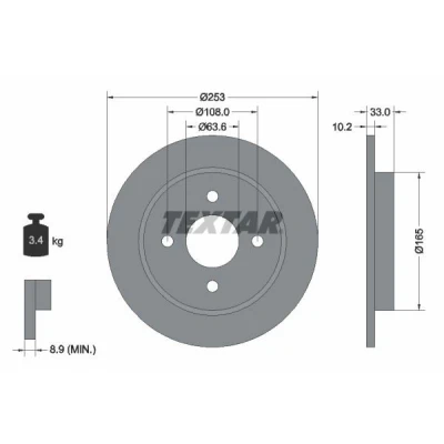 Imagen de TEXTAR PRO 92088403 Disco de freno 253 10,2 04/04 108 macizo revestido sin perno sujeción rueda, buje rueda FORD: Focus Mk1 Hatchback