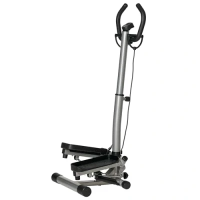 Imagen de HOMCOM Máquina de Step Stepper Fitness con Manillar Altura Ajustable Pantalla LCD Cintas y Pedales Antideslizantes Equipo Ejercicio para Gimnasio en Casa 55x53x118 128 cm Plata