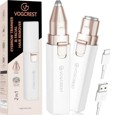 Imagen de Removedor de vello facial y cejas para mujeres: Afeitadora eléctrica 2 en 1 el rostro recortadora corporal recargable mujeres con luz LED (Blanco)