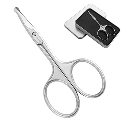 Imagen de JARVISTAR Premium Tijeras de Nariz Curvada Redondeada, Cara con Acero Inoxidable para Hombres, Pelo Oído Barba 9,5 cm