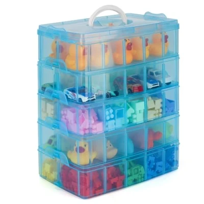 Imagen de BELLE VOUS Caja de Almacenamiento plástico Transparente (5 Niveles, Compartimentos Ajustables, máximo 50 Compartimentos, para Juguete, Joyas, Perlas y Herramientas
