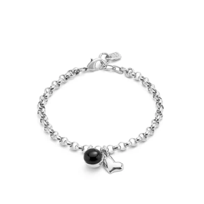 Imagen de UNOde50 Pulsera Cadena Bañadas En Plata De Ley Con Charm Corazón Y Murano Negro