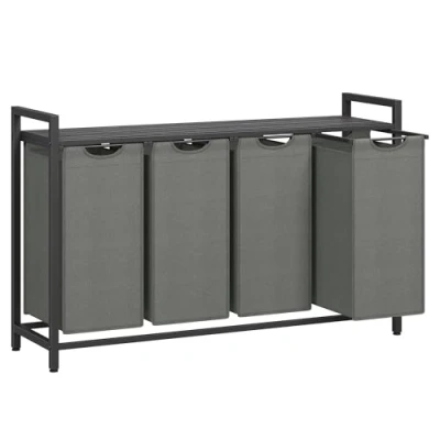 Imagen de VASAGLE Cesto para Ropa Sucia, Cesta Colada, 4 Bolsas Colada de Tela Oxford Extraíble y Desmontable, Estante, Marco Metálico, x 40 L, 116 33 72 cm, Negro Gris BLH401G01
