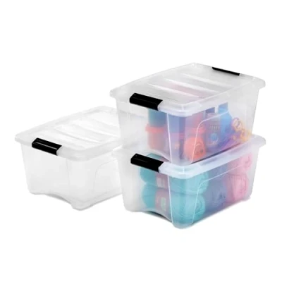 Imagen de Iris Ohyama 3 Cajas de almacenamiento con tapas, 15L, Transparente, Clips Cierre, Duradero, Apilable, para Dormitorio, Armario, Oficina, Organizadora, Ropa, Libre BPA, DDNTB 15