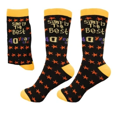 Imagen de SHATCHI Calcetines de Regalo para 40 cumpleaños, diseño con Texto en inglés Simply The Best Year Old Gift Novelty Socks for 40th Birthday Christmas, Black and Yellow