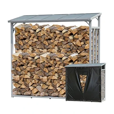 Imagen de QUICK STAR Estante Aluminio para leña XXL 185 x 70 cm Jardín Chimenea Madera Refugio de 2,3 m3 apilables Ayuda Exterior con protección Impermeable