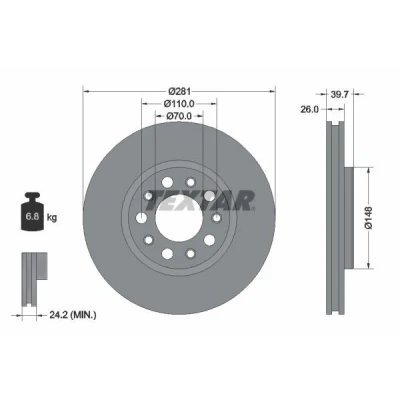 Imagen de TEXTAR PRO 92230103 Disco de freno 281 26 05/10 110 ventilación interna revestido sin perno sujeción rueda, buje rueda