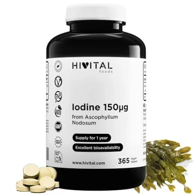 Imagen de Yodo Natural 150 mcg. 365 comprimidos veganos Para 1 año. Iodo procedente de Alga Kelp BIO. la Tiroides, Hipotiroidismo, mejorar el metabolismo energético y cuidado piel, cabello uñas