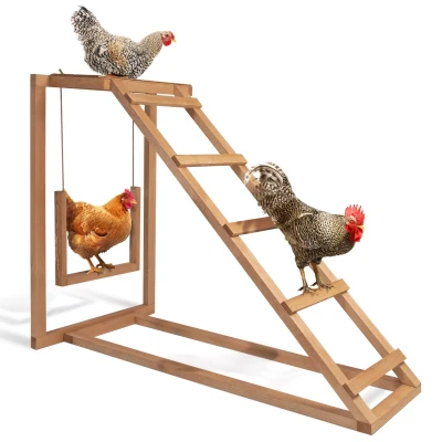 Imagen de IDMarket Parque infantil de madera para gallinas con columpio y percha