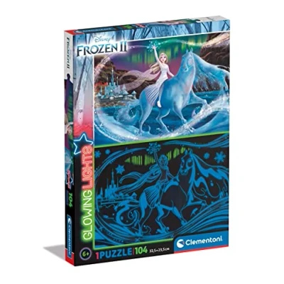 Imagen de Clementoni 27548 Glowing Lights colección Disney Frozen 2, Puzzle Fluorescente 104 Piezas Made in Italy, niños 6 años, Clementoni, Carton