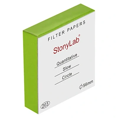 Imagen de stonylab Papel de Filtro Cuantitativo, 100 Paquete Tasa Flujo Lento Círculos Celulosa con Retención Partículas 10 Micras, 56 mm Diámetro