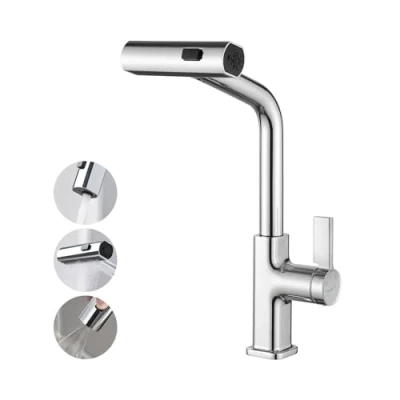 Imagen de Ibergrif M22145 Grifo Cocina Extraible, Mezclador de Fregadero con 3 Modos Rociado, Rotación 360, Caliente y Fria Agua, Latón, Cromo