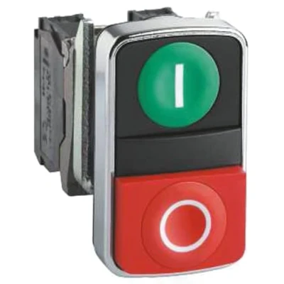 Imagen de Schneider Electric ZB4BA7341 Cabeza de Pulsador Dos Accionad, Diámetro 22, E S Ip66, Ip69 K, Verde y Rojo