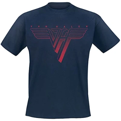Imagen de Van Halen Camiseta Clásica con Logo Rojo para Hombre Azul, Azul Marino, M