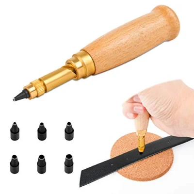 Imagen de Perforadora japonesa para tornillos, de tornillos con mango madera, 6 puntas Tamaños: 1,5 mm, 2 2,5 3 3,5 4 mm coser papel cuero Herramienta encuadernación