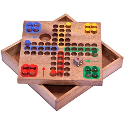 Imagen de LOGOPLAY Ludo PEQUEÑO Juego de Viaje 16 x cm Dados Mesa Familiar Madera con Tapones Marrón