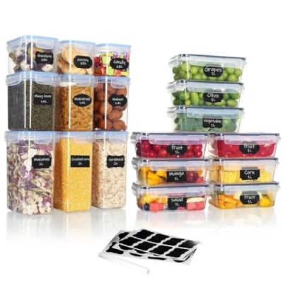 Imagen de Hibisaws Juego de 18 recipientes almacenamiento para cocina,sin bisfenol A, plástico con tapa,recipiente alimentos,Tanque tridimensional, ahorrando espacio