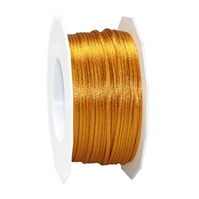 Imagen de PRÄSENT cordón RHEIN oro, trenzado para regalos 50 m, paquetes y obsequios, 3 mm de ancho, accesorios decoración manualidades, cintas decorativas resistentes al desgarro