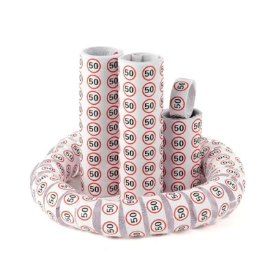 Imagen de decoración de cumpleaños con serpentinas para 50 cumpleaños, mujer, hombre, mesa
