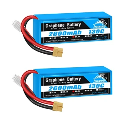Imagen de Yowoo 2 Paquetes 4S Lipo Batería 2600mAh 14.8V 130C de Litio Grafeno con XT60 Conector Enchufe para RC Helicóptero Coche Camión Quadcopter y Avión Drone DIY Hobby