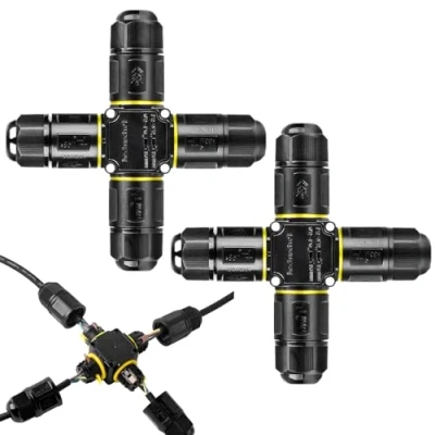 Imagen de Conector de cable impermeable 3 pines, manguito conexión IP68, caja distribución 4 vías para diámetro a 12 mm diámetro, conexión, derivación exterior,