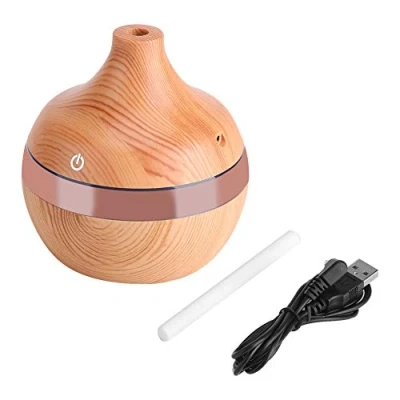 Imagen de Humidificador, Difusor de Aromas, 300ml Aceites Esenciales Grano Madera con 7 Colores LED, para el hogar, Yoga, Oficina, SPA, Dormitorio, habitación bebé