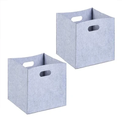 Imagen de Relaxdays Cestas de Almacenaje Fieltro en Set 2, Cajas Plegables para Estantería, 30x30x30cm, Asas, Gris