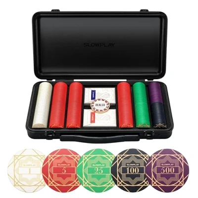 Imagen de SLOWPLAY Nash Cerámicas Set de Poker Maletin Poker, 300 Fichas Numeradas, y 10 Gramos Profesional pokerset con botón repartidor Cartas plastico