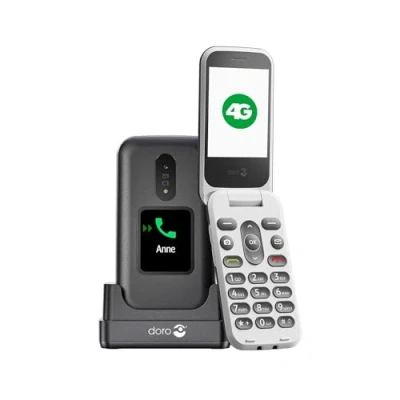 Imagen de Doro 2880 4G Teléfono móvil con tapa para personas mayores, fácil de usar, sin Internet, doble pantalla Tecla asistencia Teclas voz Bluetooth fuente alimentación (negro/blanco)