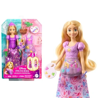 Imagen de Mattel Disney Princesas Historias de Rapunzel 2 en 1 Muñeca moda, juguete inspirado “Enredados con 9 accesorios y looks corpiños encajables faldas, JBG09