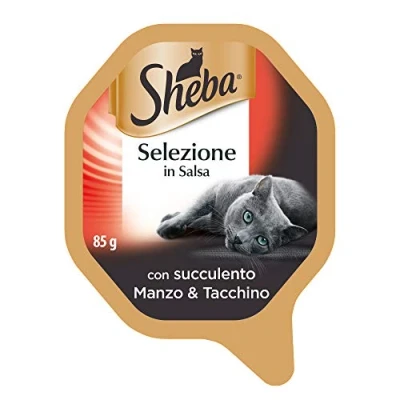 Imagen de Sheba Selección en Salsa, Comida húmeda para Gatos con suculenta Carne de Res y Pavo 22 bandejas 85 g, Total: 1870 g
