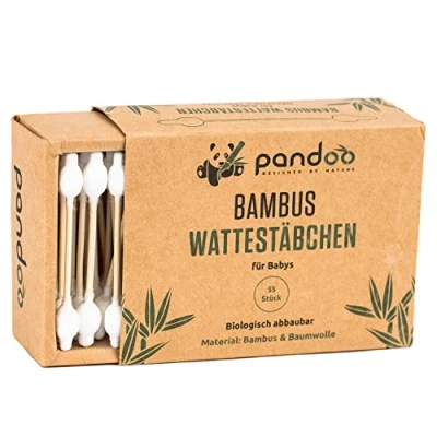 Imagen de pandoo 4 Hisopos de algodón bambú para bebés 100% biodegradable, vegano y sostenible