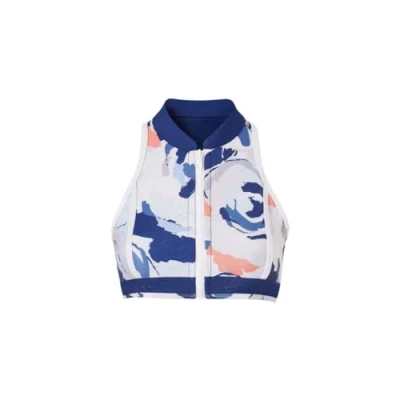 Imagen de MF Sea® Top de Bikini Cuello Alto Estampado Multicolor, Cremallera Frontal, tecnotejido ecosostenible poliamida reciclada y Elastano, Ideal para natación, Surf, Otros Deportes acuáticos. (M)