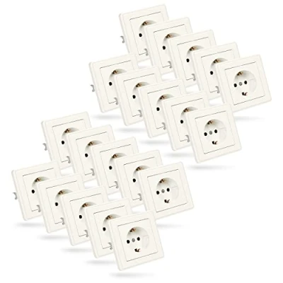 Imagen de ABSINA toma de corriente con contacto protección para montaje empotrado 20x pared blanca 250V AC, 16A, IP20 incl marco, inserto y tapa