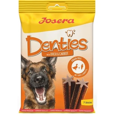 Imagen de Josera Denties con Pato y Zanahoria Paquete Doble 2 x 180 g Palitos masticables de Cuidado Dental para Perros Sabroso Ayudar a la Limpieza Diaria