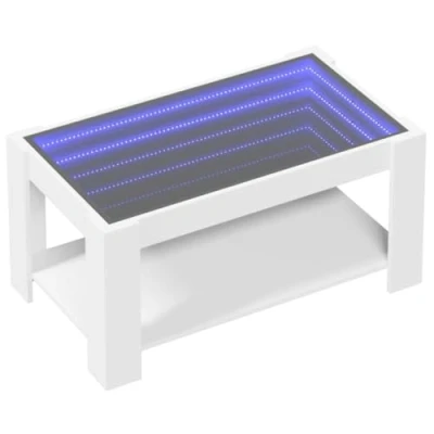 Imagen de vidaXL Mesa de Centro con LED Madera ingeniería Blanca 93x53x45 cm, mesita Centro, Auxiliar, salón, mesita, sofá