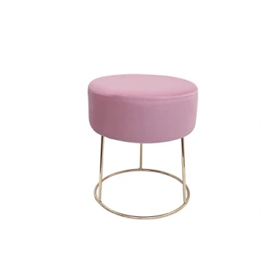 Imagen de ECHTWERK Taburete Redondo Marilyn con Patas de Metal Doradas, para Dormitorio y Sala Estar, reposapiés hasta 150 kg, Color Rosa, 35,5 x 40,5 cm