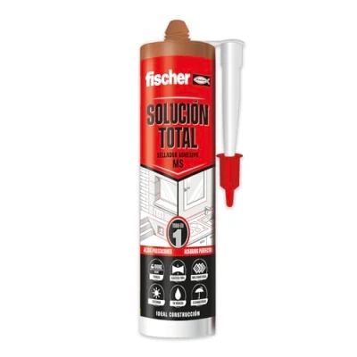 Imagen de fischer 570948 Solución Total Marrón, Sellador Adhesivo MS, pega, sella y repara, en interiores exteriores, resistente al agua Polímero MS 290 ml