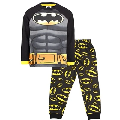 Imagen de BATMAN Pijama infantil de manga larga, color Negro, diseño disfraz, ropa dormir 100 % algodón, producto oficial, 6 7 Years