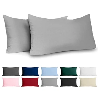 Imagen de Dreamzie Funda Almohada 50x80 Algodón Reforzado (Pack de 2) Gris Claro Tela Apretada 57 Hilos/cm² 50 x 80 Certificación Oeko Tex